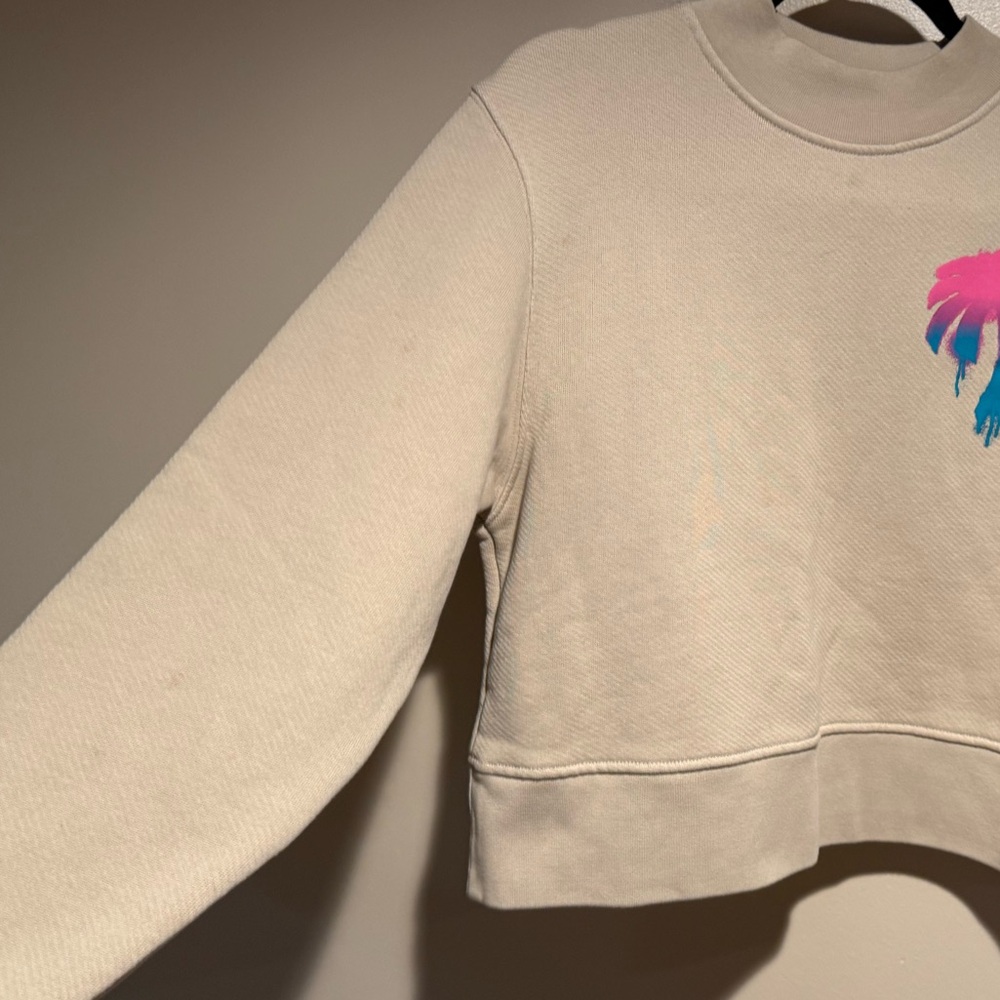 Palm Angels I Love PA Beige Cotton Crewneck boxy Sweatshirt - Picture 10 of 16
